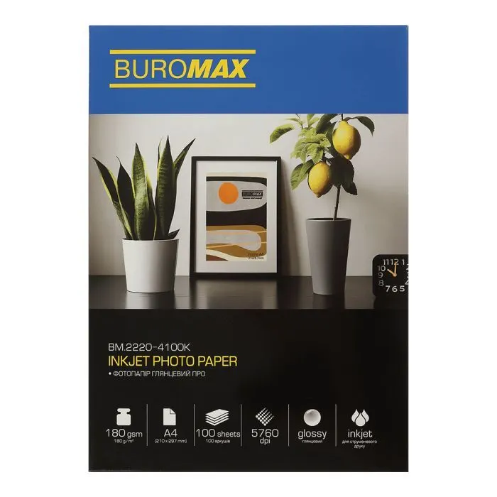 Фотобумага Buromax PRO А4 Glossy 180 г/м2, 100ст. (BM.2220-4100K)