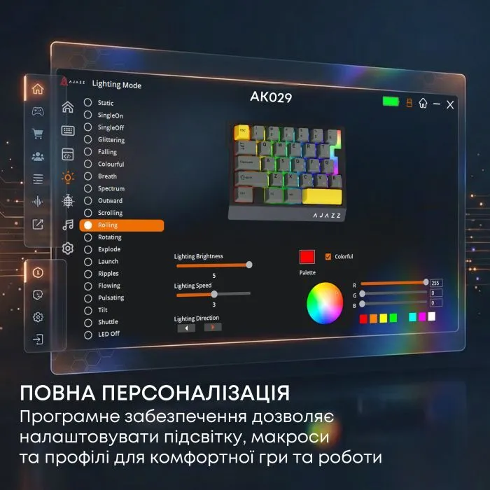 Клавиатура Ajazz AK029 Ice Island Magnetic Switch USB UA Black/Yellow (AK029-I-BY) изображение 10