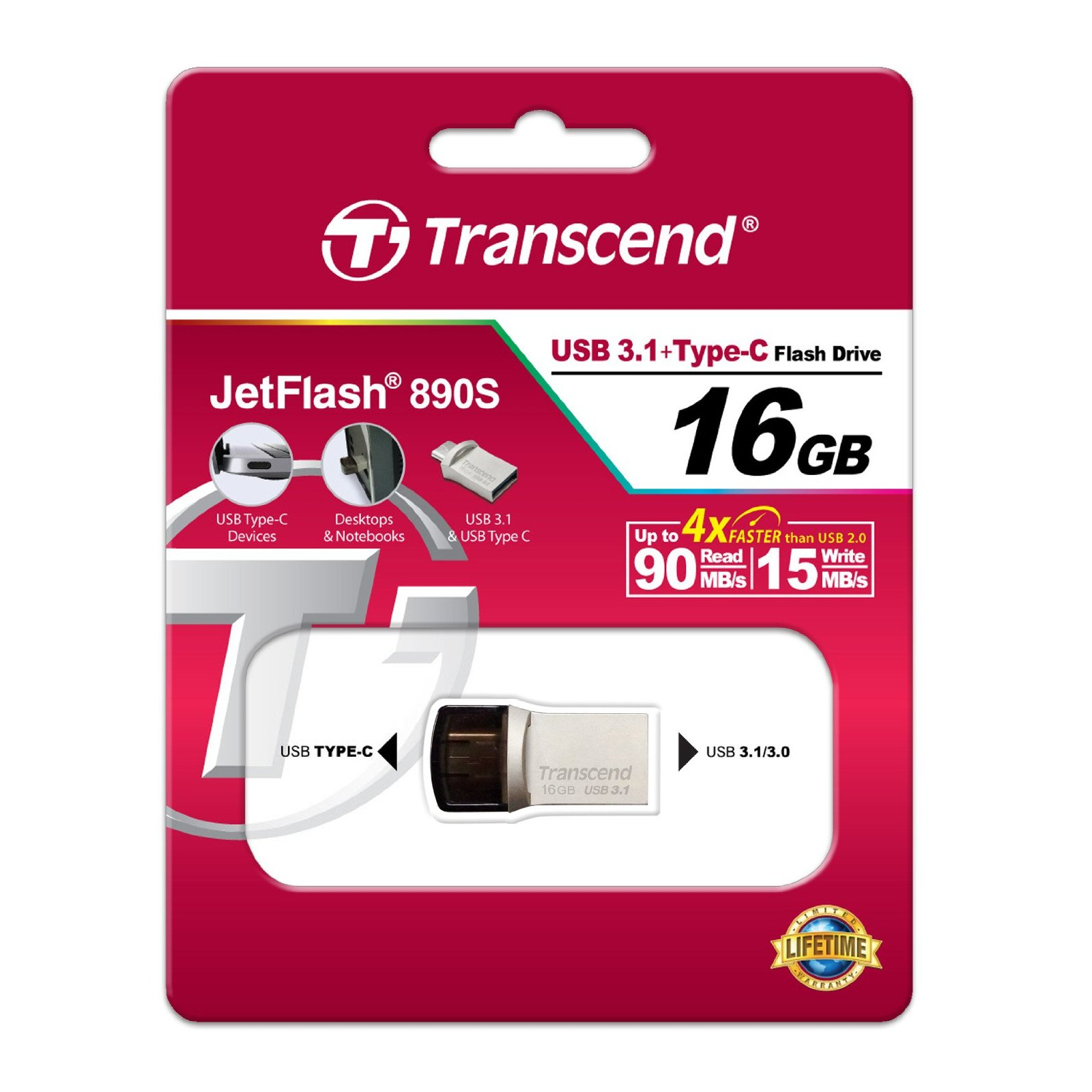 USB флеш накопичувач Transcend 16GB JetFlash 890S Silver USB 3.1 (TS16GJF890S) зображення 4