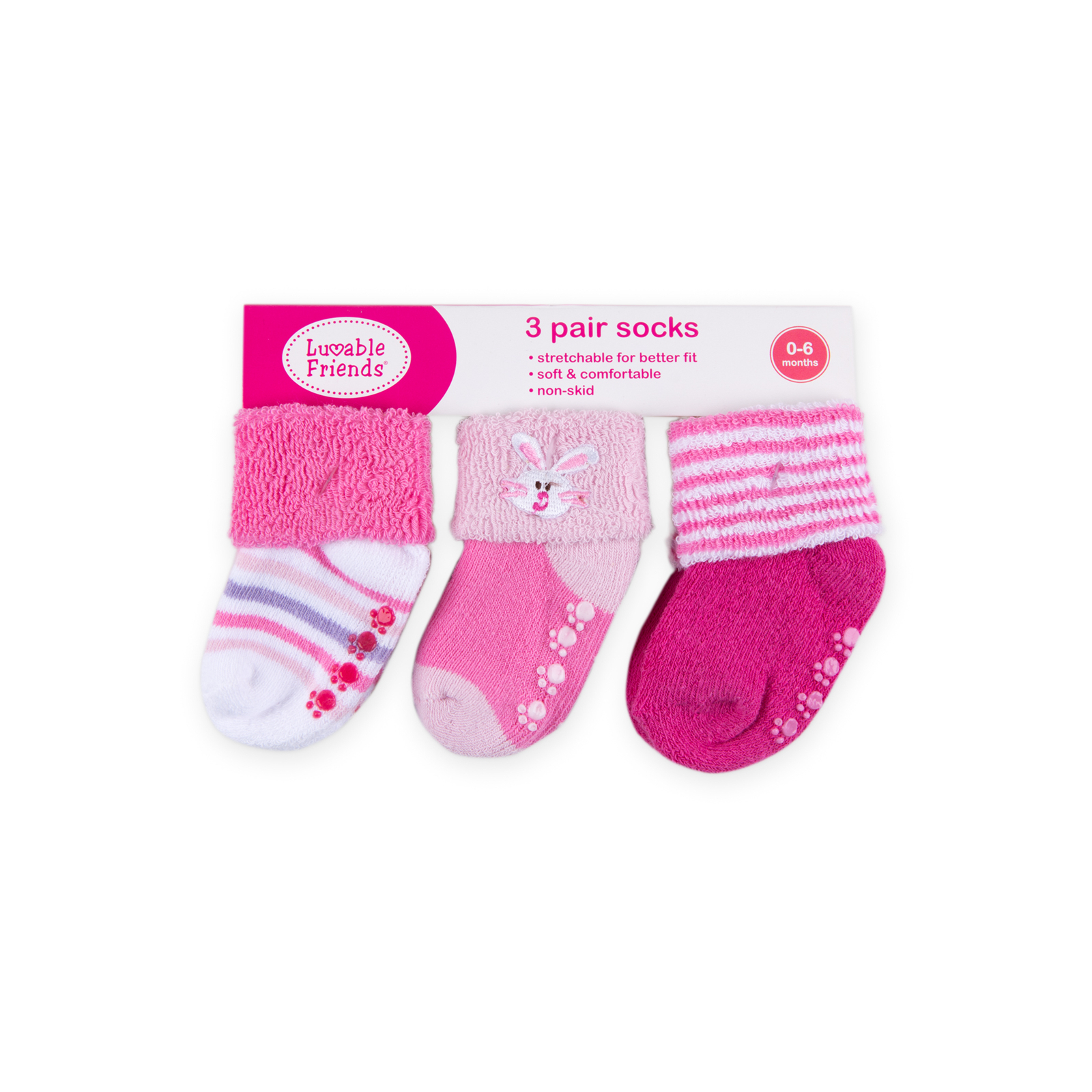 Шкарпетки дитячі Luvable Friends 3 парі нековзні, для дівчаток (23124.6-12 F)