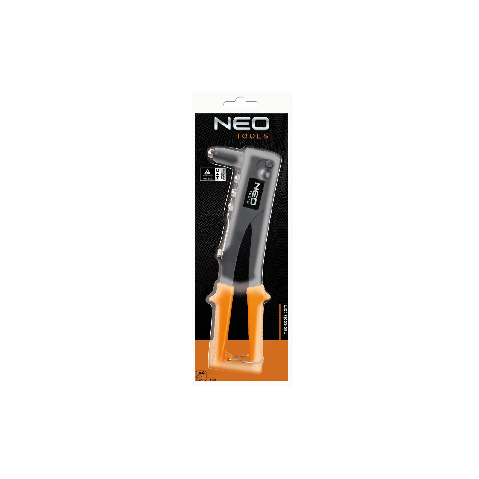 Заклепувальник Neo Tools для сталевих та алюмiнiєвих заклепок 2.4, 3.2, 4.0, 4.8 мм (18-101) зображення 2