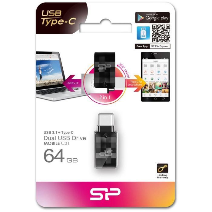 USB флеш накопичувач Silicon Power 64GB Mobile C31 USB 3.1 / USB Type-C (SP064GBUC3C31V1K) зображення 4