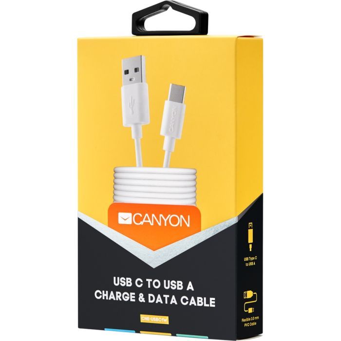 Дата кабель USB 2.0 AM to USB-C 1.0m white Canyon (CNE-USBC1W) зображення 2