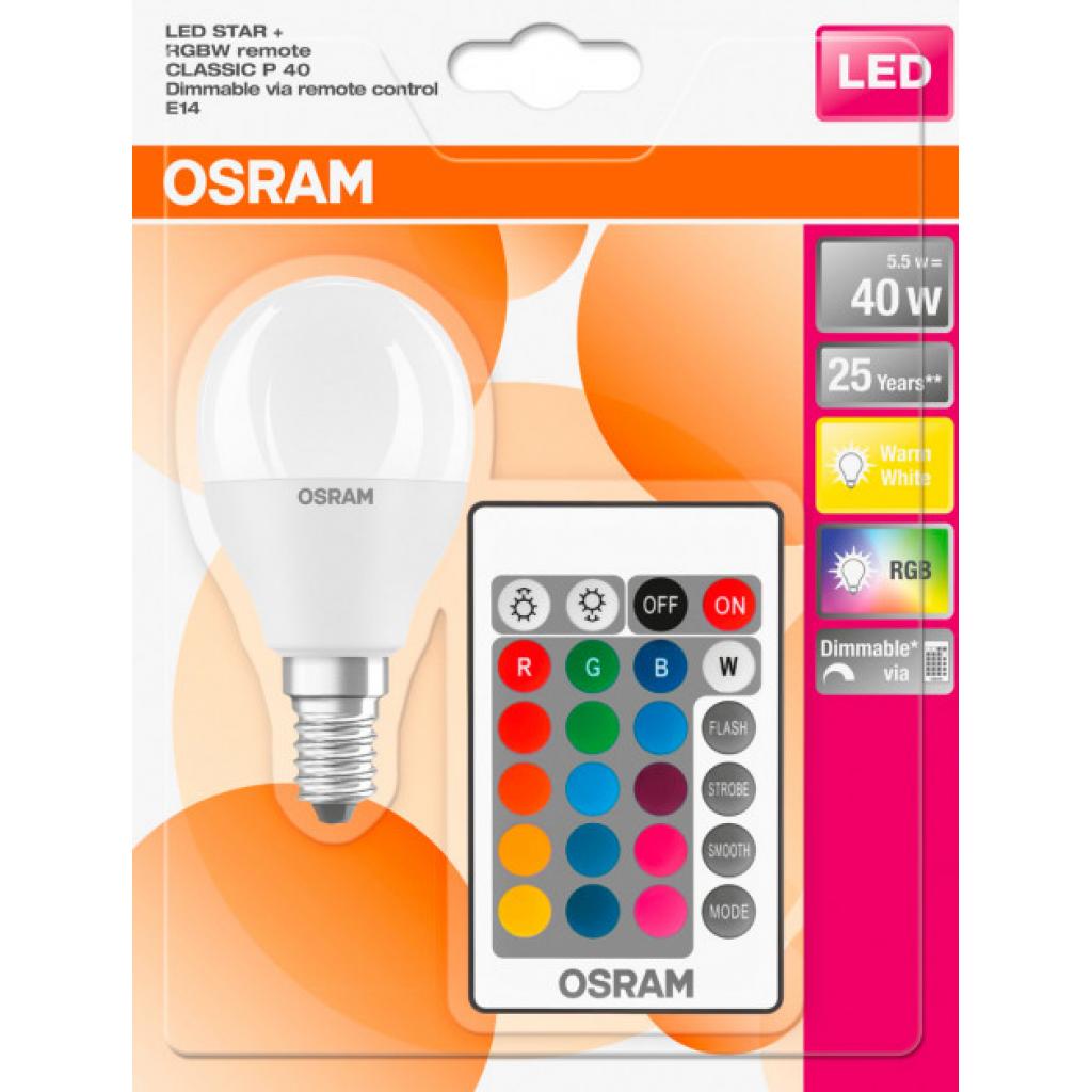 Розумна лампочка Osram LED STAR Е14 5.5-40W 2700K+RGB 220V Р45 пульт ДУ (4058075144385)