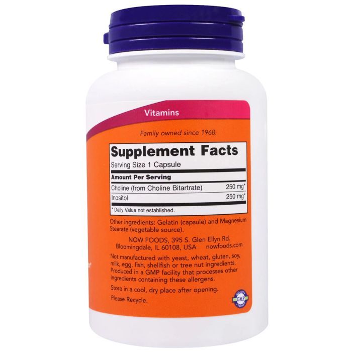 Витамин Now Foods Холин (В4) и Инозитол (В8), Choline & Inositol, 500 мг, 100 (NOW-00470) изображение 2