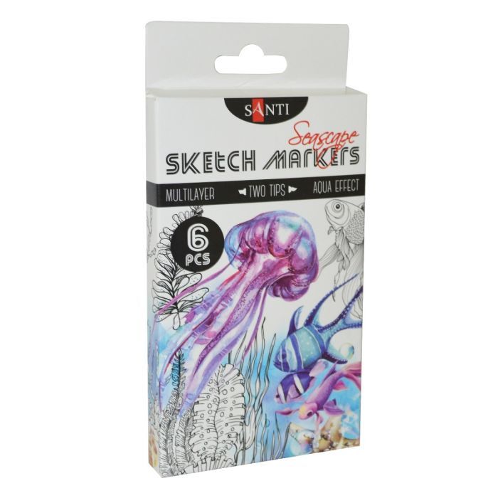 Художественный маркер Santi набор двусторонних sketch Seascape 6 шт (390567)