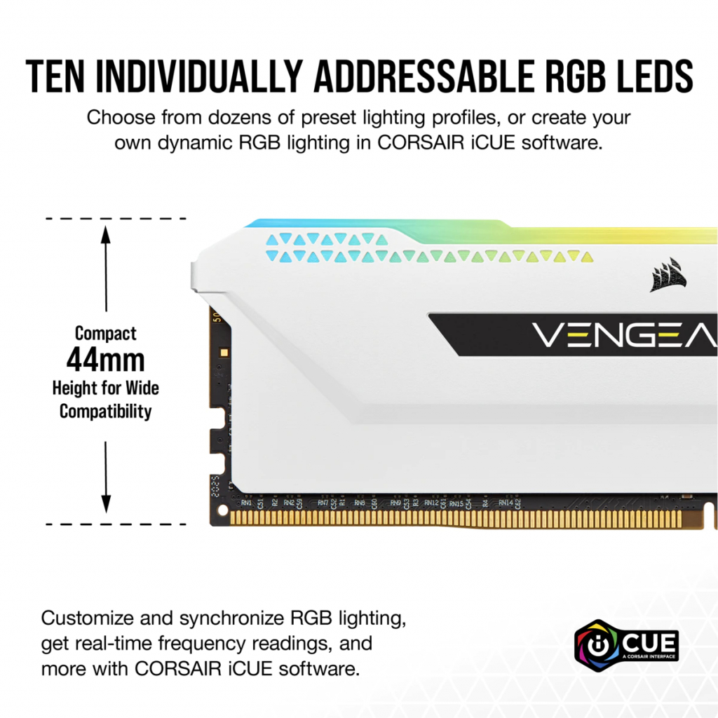 Модуль пам'яті для комп'ютера DDR4 32GB (2x16GB) 3600 MHz Vengeance RGB Pro SL White Corsair (CMH32GX4M2D3600C18W) зображення 4