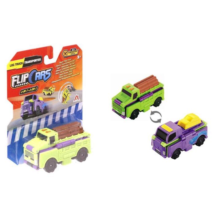 Масштабная модель автомобиля Flip Cars 2 в 1 Лесовоз и Транспортер (EU463875-03)