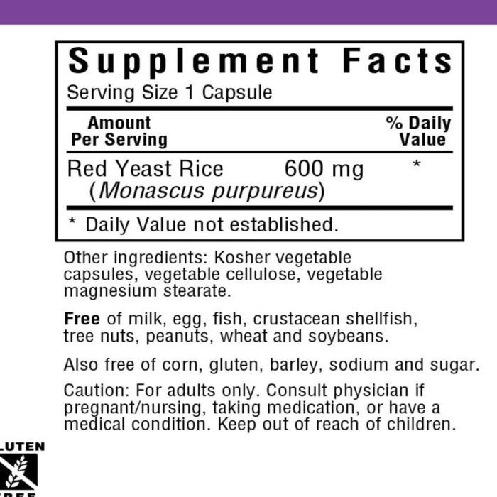Травы Bluebonnet Nutrition Красный Дрожжевой Рис 600мг, 120 вегетарианских капсул (BLB-01171) изображение 2