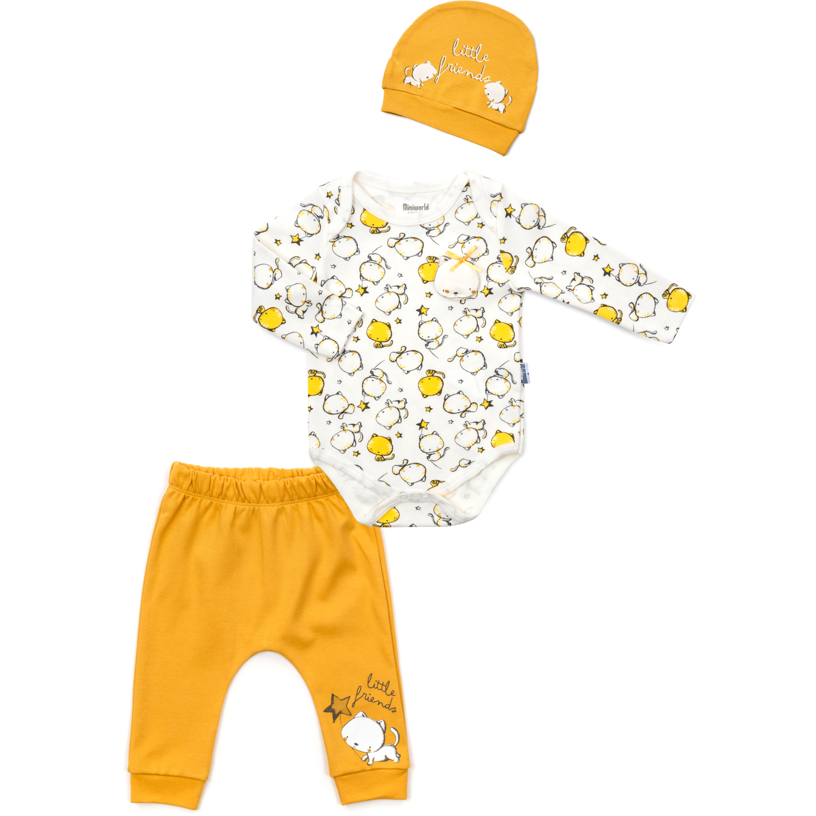 Набір дитячого одягу Miniworld з котиками (16326-62G-yellow)