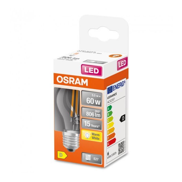 Лампочка Osram LED CL P60 5,5W/827 230V FIL E27 (4058075434882) зображення 4