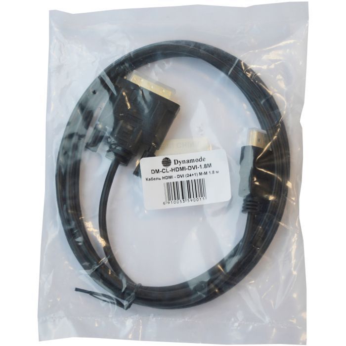 Кабель мультимедійний HDMI to DVI 24+1 1.8m Dynamode (DM-CL-HDMI-DVI-1.8M) зображення 3