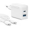 Зарядное устройство Anker PowerPort 312 - 20W USB-C USB-A + USB-C cable White (B2348G21)