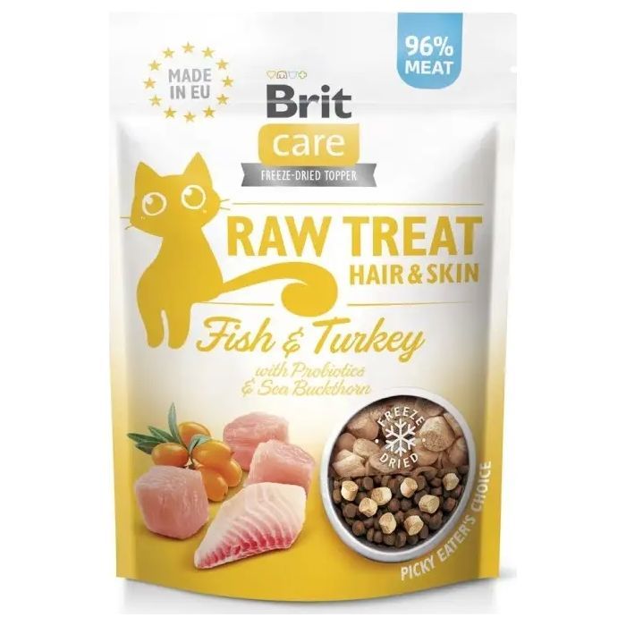 Ласощі для котів Brit Care Raw Treat Hair & Skin Freeze-dried 40 г - риба та індичка (8595602569564)
