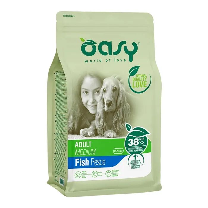 Сухой корм для собак OASY LIFESTAGE Adult Medium рыба 12 кг (8054329510162)