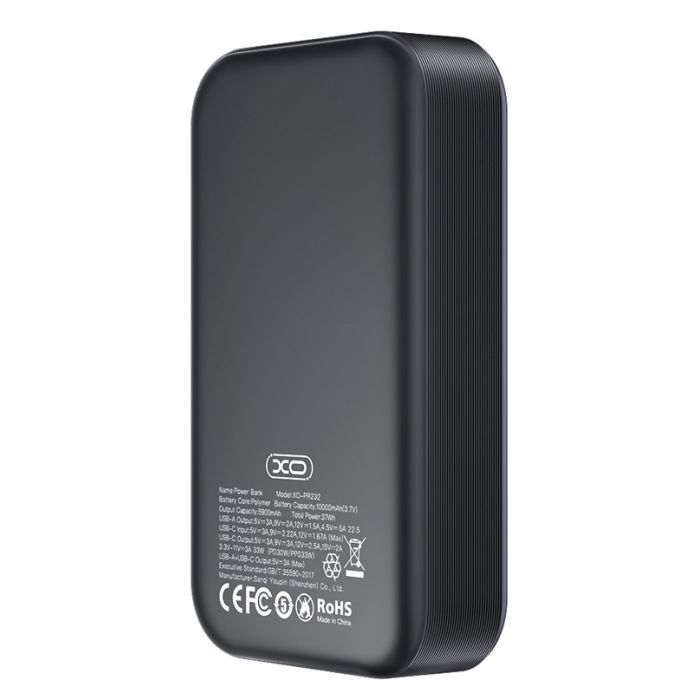 Батарея универсальная XO 10000mAh, PD/30W, QC/22.5W, PPS/33W, black (PR232_Black) изображение 2