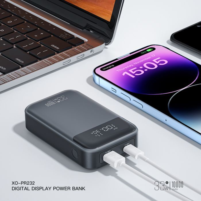 Батарея универсальная XO 10000mAh, PD/30W, QC/22.5W, PPS/33W, black (PR232_Black) изображение 7
