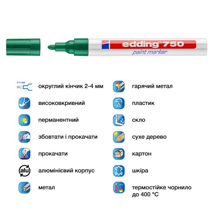 Маркер Edding Paint 2-4 мм круглый зеленый (e-750/04) изображение 4