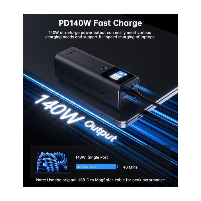 Батарея універсальна Choetech 27000mAh, PD/140W in/out, 2*USB-C/PD5.0, QC3.0/22W, TFT Display (B670-CCGY) зображення 6