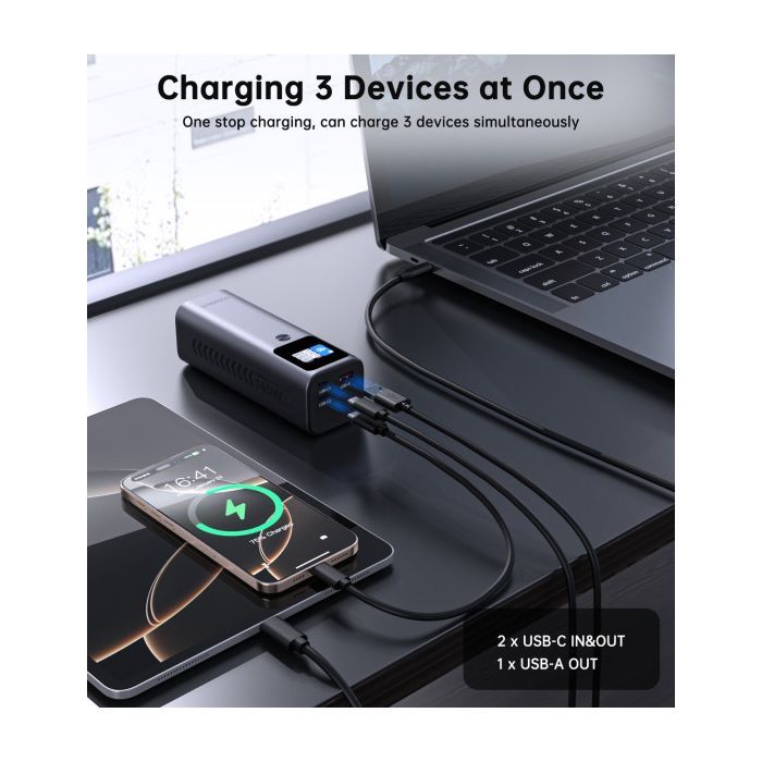 Батарея універсальна Choetech 27000mAh, PD/140W in/out, 2*USB-C/PD5.0, QC3.0/22W, TFT Display (B670-CCGY) зображення 7