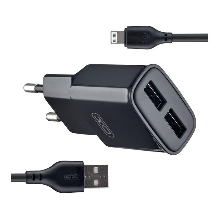 Зарядное устройство XO L92C (2USB/2.4A) + USB - Lightning Чорний (XO-L92C-L)