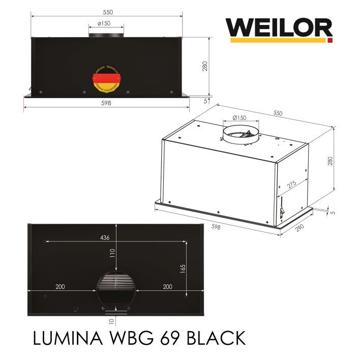 Витяжка кухонна Weilor LUMINA WBG 68 BLACK зображення 12