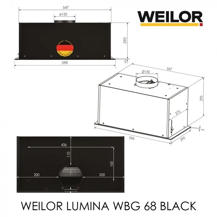 Вытяжка кухонная Weilor LUMINA WBG 68 BLACK изображение 12