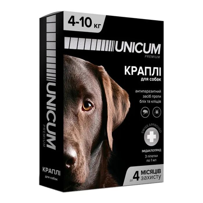 Краплі для тварин Unicum Premium від бліх та кліщів на холку для собак масою 4-10 кг/3 шт (4820150201791)