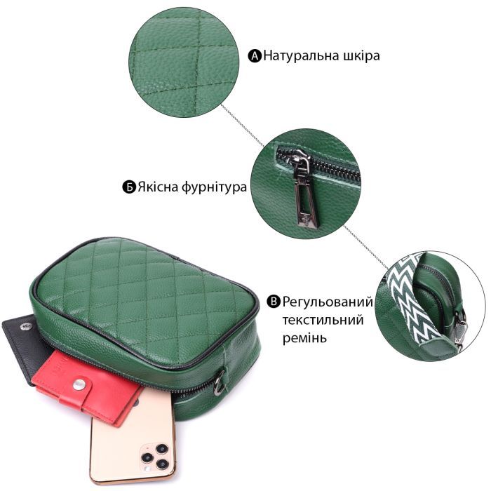 Сумка Vintage Из натуральной кожи Зеленая (22384) изображение 4