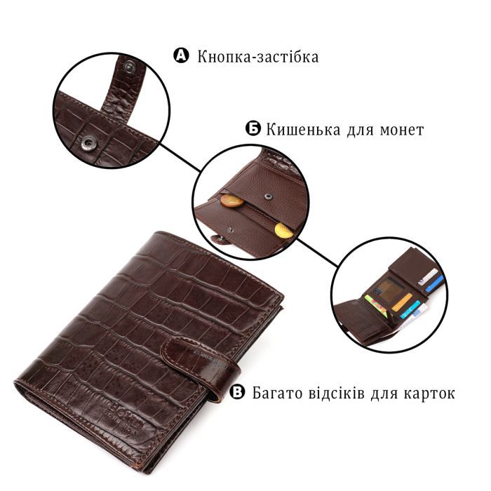 Портмоне Bond Accessories З натуральної шкіри Коричневе (22058) зображення 4