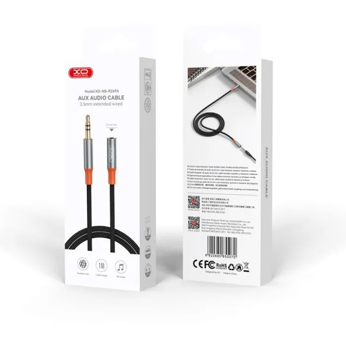 Кабель мультимедийный 3.5mm M to 3.5mm F 1.0m NB-R269A black XO (NB-R269A.black) изображение 4