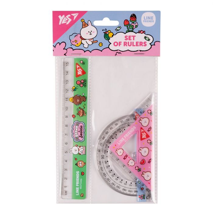 Линейка Yes набор Line friends, линейка 15 см (3 предмета) (370676)