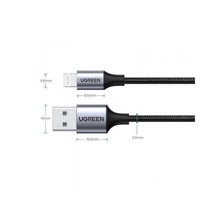 Дата кабель USB 2.0 AM to Lightning 1.0m 2.4A US199 black UGREEN (60156) изображение 2