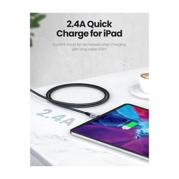 Дата кабель USB 2.0 AM to Lightning 1.0m 2.4A US199 black UGREEN (60156) изображение 4