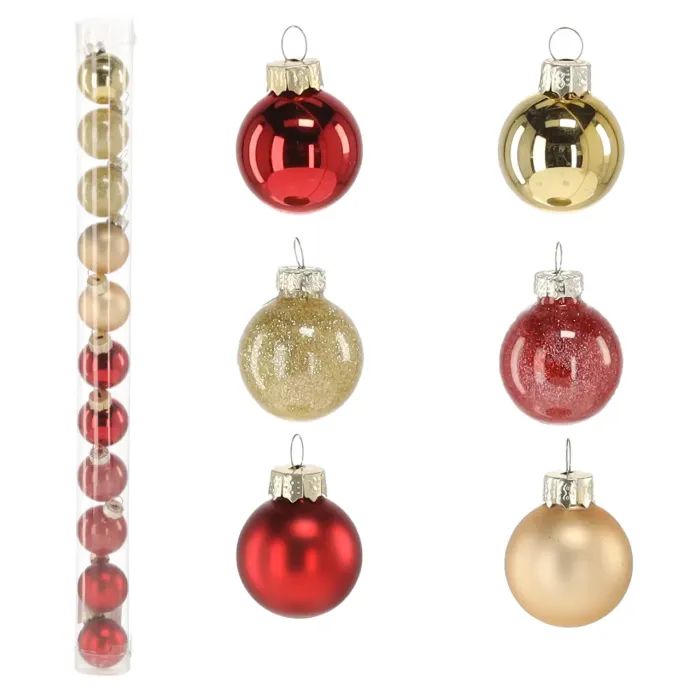 Ялинкова іграшка Chomik скляні кульки 11 шт, 3 см, червоні, золото (5900779882188) зображення 3