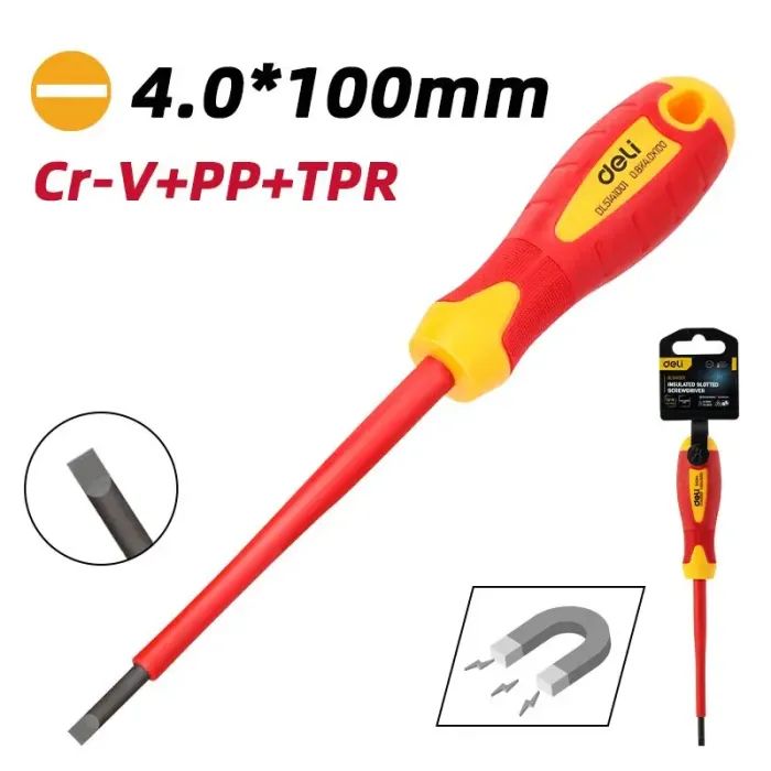 Отвертка Deli изолированная шлицовая 4,0 x 100 мм (EDL5141001) изображение 6
