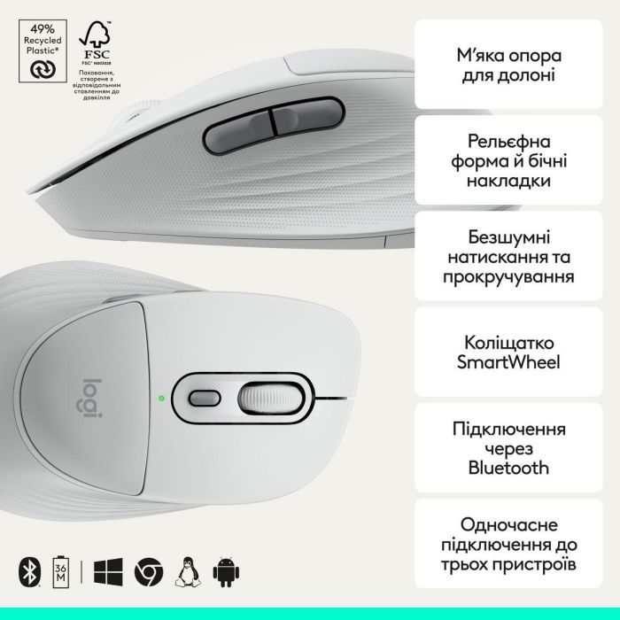 Мышка Logitech Signature Comfort Plus M850L Wireless/USB-C Off-White (910-007716) изображение 2