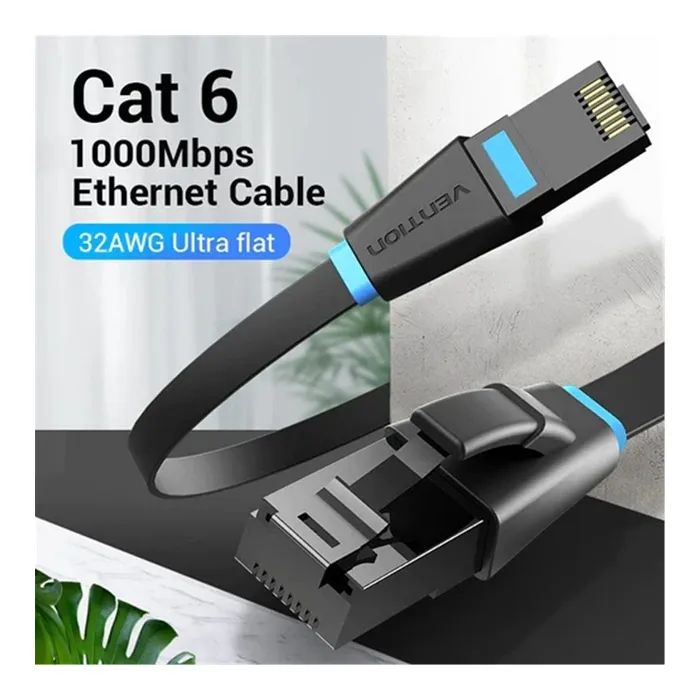 Патч-корд 10м, UTP cat 6 RJ-45 flat black Vention (IBJBL) изображение 2