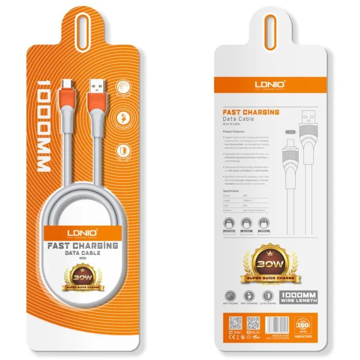 Дата кабель USB 2.0 AM to USB-C 2.0m 30W LDNIO (LS602) изображение 3