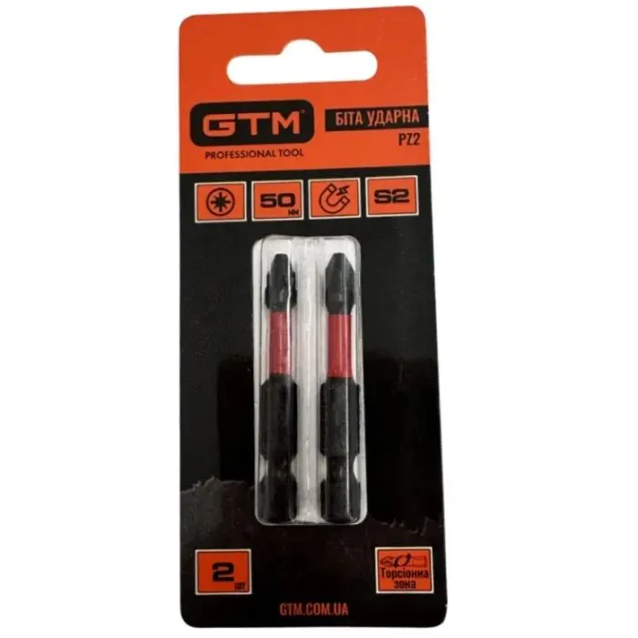 Набор бит GTM ударных, PZ2, 50мм, 2шт. (SBI-Z2-50B)