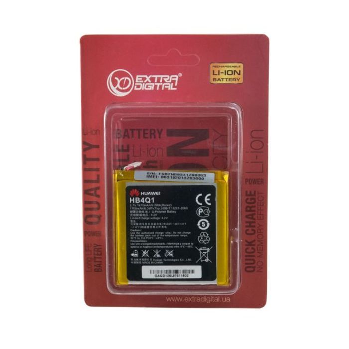Аккумуляторная батарея Extradigital Huawei Ascend P1 U9200 (Original, 1670 mAh) (BMH6397) изображение 4