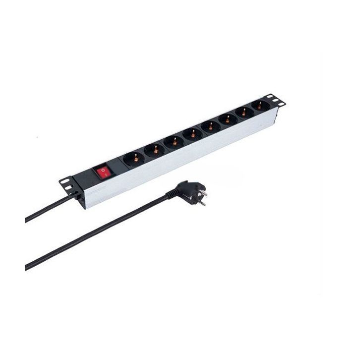 Силовой блок Kingda 19" 1U 8xSchuko, выключатель, кабель 2м (KD-PDU-GM-1U-P8)