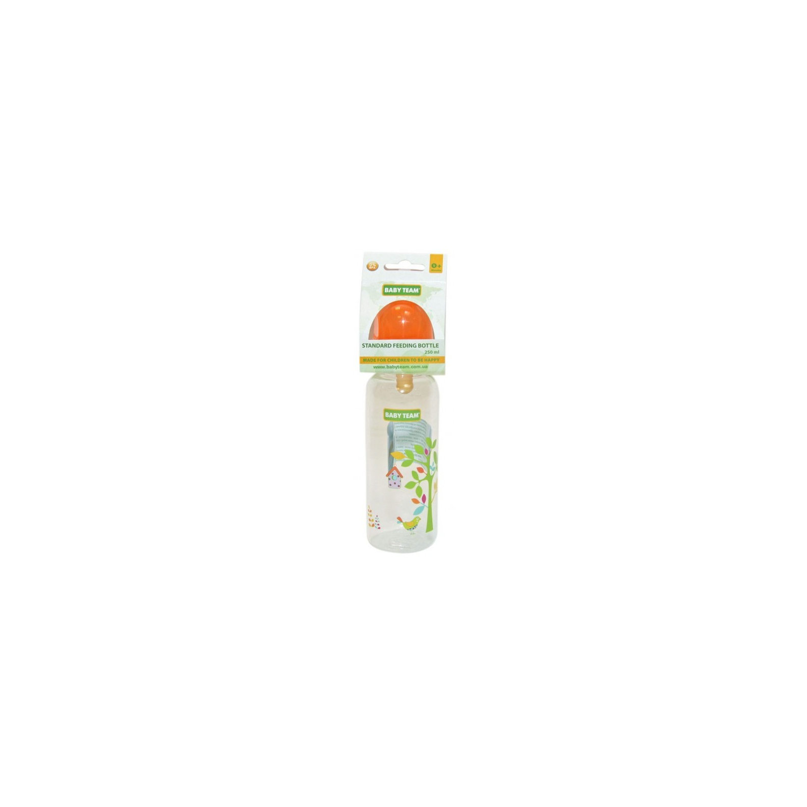 Бутылочка для кормления Baby Team с латексной соской, 250 мл 0+ оранж (1310_оранжевый)