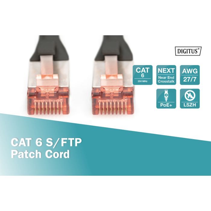 Патч-корд 0.25м, CAT 6 S-FTP, AWG 27/7, LSZH, Black Digitus (DK-1644-0025/BL) изображение 2