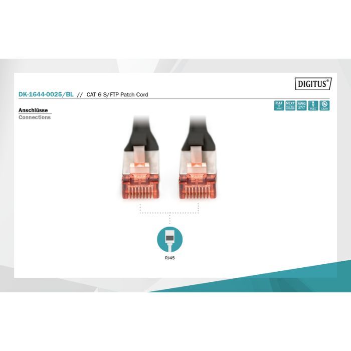 Патч-корд 0.25м, CAT 6 S-FTP, AWG 27/7, LSZH, Black Digitus (DK-1644-0025/BL) изображение 5