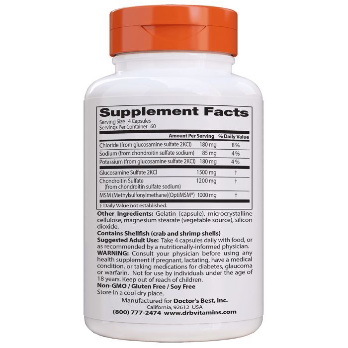 Витаминно-минеральный комплекс Doctor's Best Глюкозамин & Хондроитин & МСМ, OptiMSM, 240 капсул (DRB-00081) изображение 2