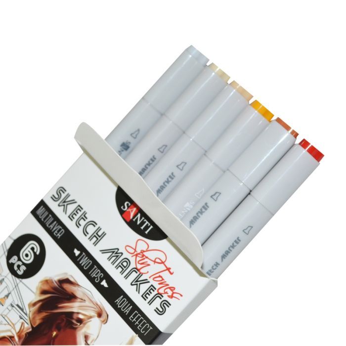 Художественный маркер Santi набор двусторонних sketch Skin Tones 6 шт (390568) изображение 3