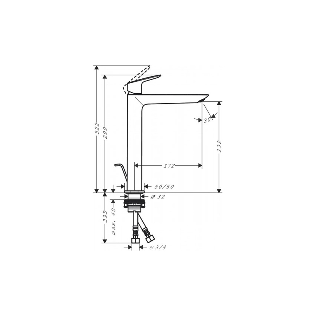 Змішувач Hansgrohe HG Logis для раковини на 1 отв. з д/к, хром (71257000) зображення 2