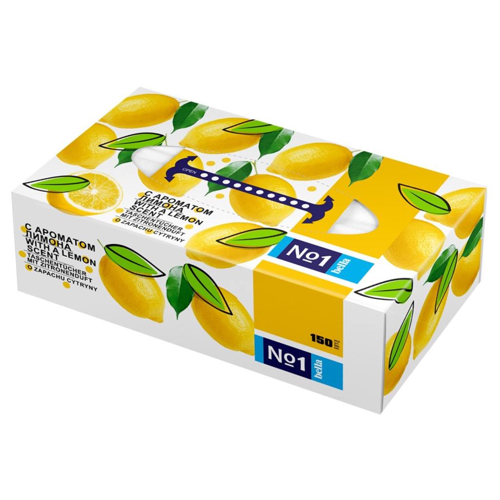 Салфетки косметические Bella №1 с ароматом лимона 2 слоя 150 шт. (5900516421861)