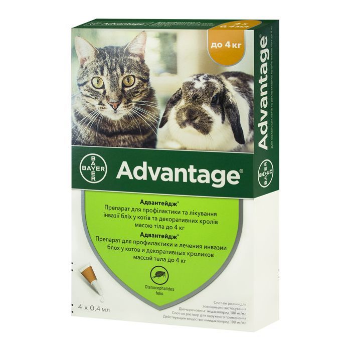 Капли для животных Bayer Адвантейдж 40 от заражений блохами для кошек и котят до 4 кг 4/0.4 мл (4007221046387)